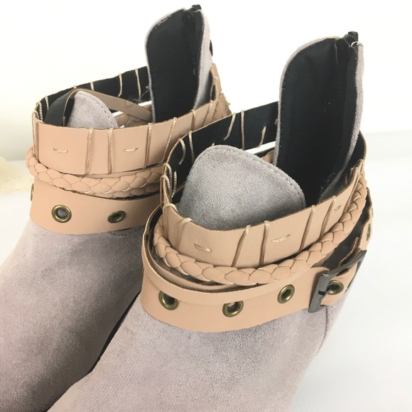 Gray ankle strap boots chunky heel booties 8.5 - Picture 10 of 11